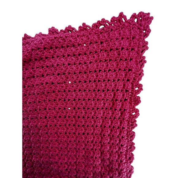 Handmade Crochet Blanket – Deep Rose Pink Textured Knit – 34” x 31” - Picture 6 of 6